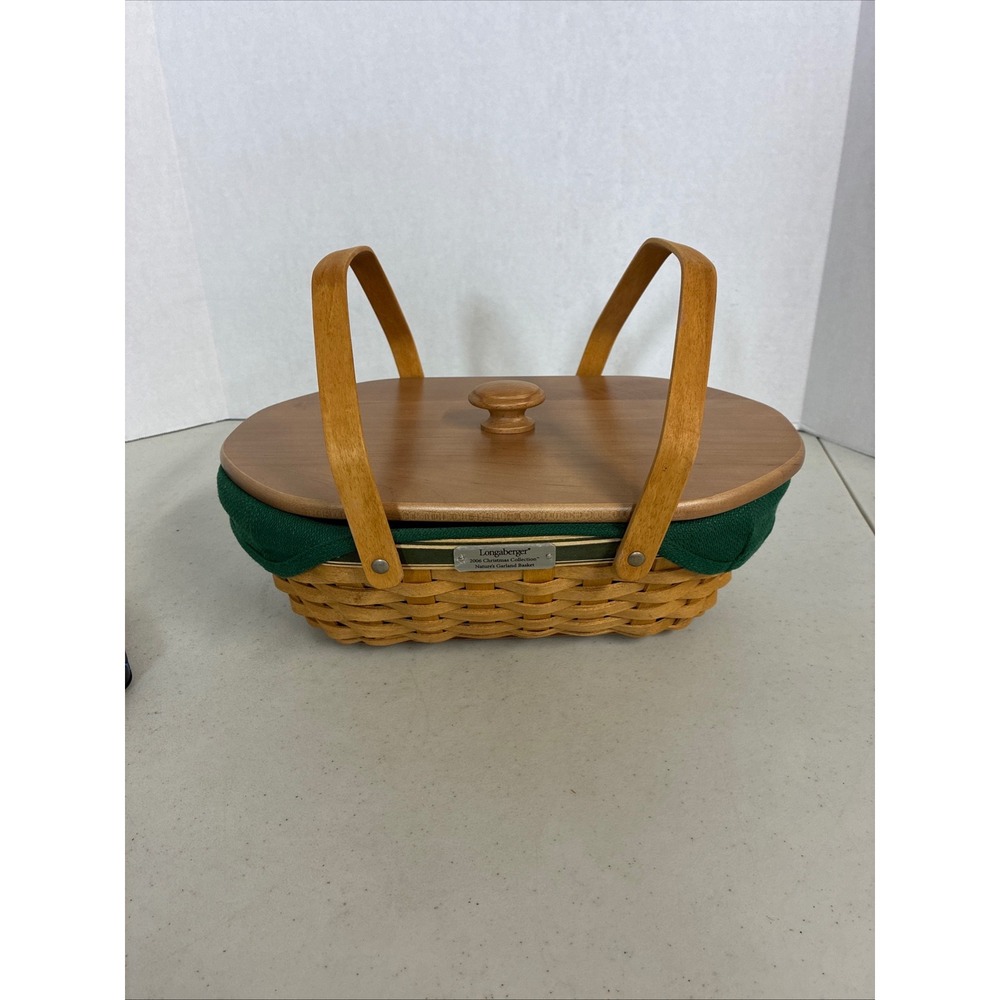 Longaberger 2006‎ Christmas Collection Natures Garland Basket Wood Lid Liner USA